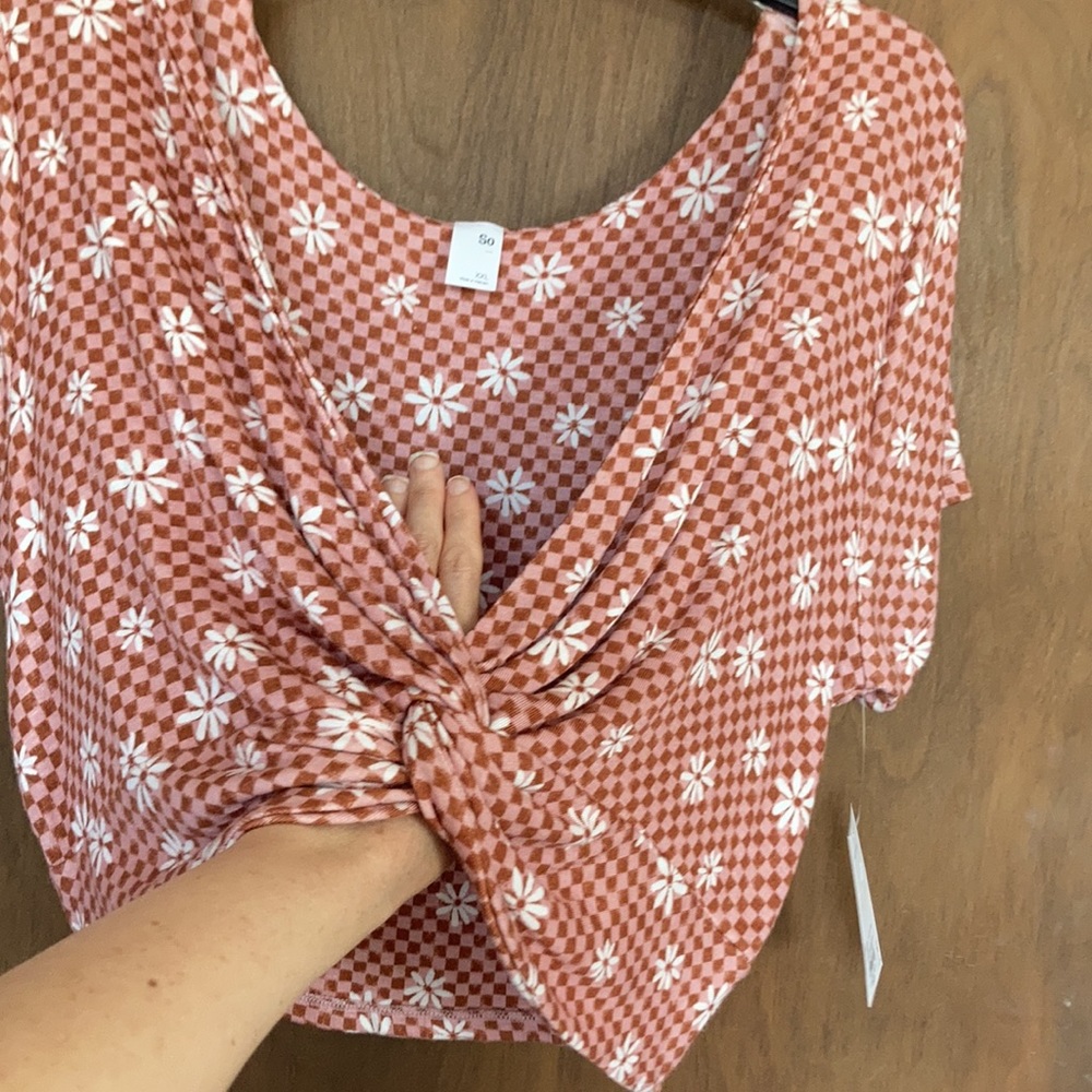 SO reversible twist tee crop top check daisy print floral boho XXL jrs - Picture 6 of 17